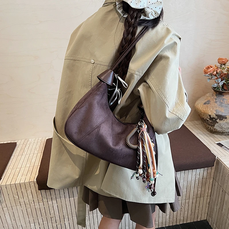 

Однотонная качественная сумка через плечо из искусственной замши на молнии, модная сумка через плечо, лидер продаж 2025, сумки для женщин Bolsas Femininas