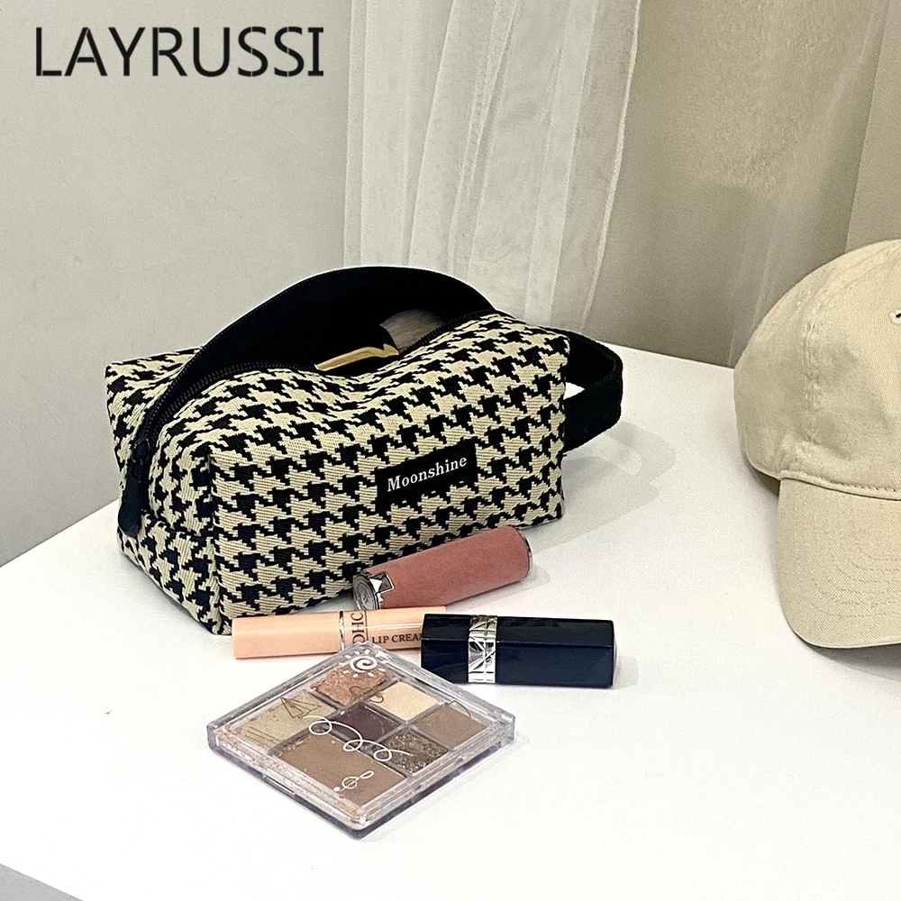 

Layrussi New Houndstooth Cosmetic Bag Female Classic Zipper Small Storage Bag Casual Portable Mini Makeup Bag Canvas Handbag