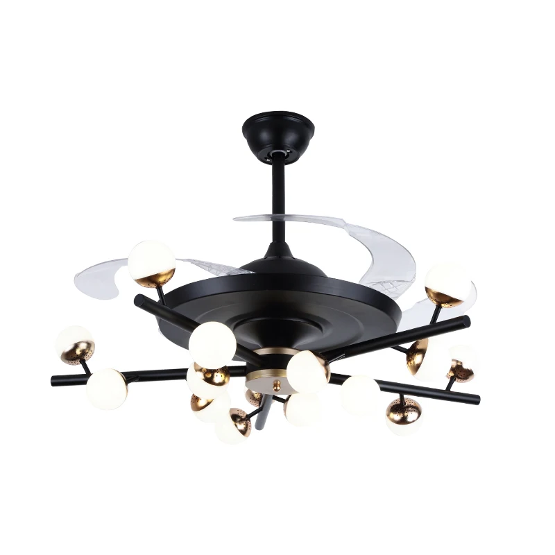 

42-Inch Modern Vintage Invisible Ceiling Fan Light with LED Lighting ABS Hidden Blades & Remote Control Iron & Metal Base