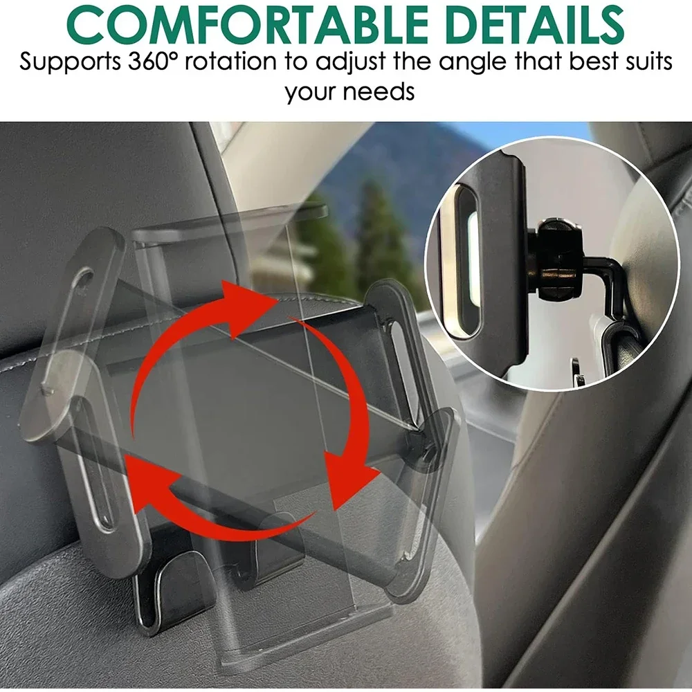 For Tesla Model 3/Y Back Seat Phone Holder with 2 hooks 360° Rotate Stand Auto Headrest Bracket Support For Tablet PC iPad Mini image 4