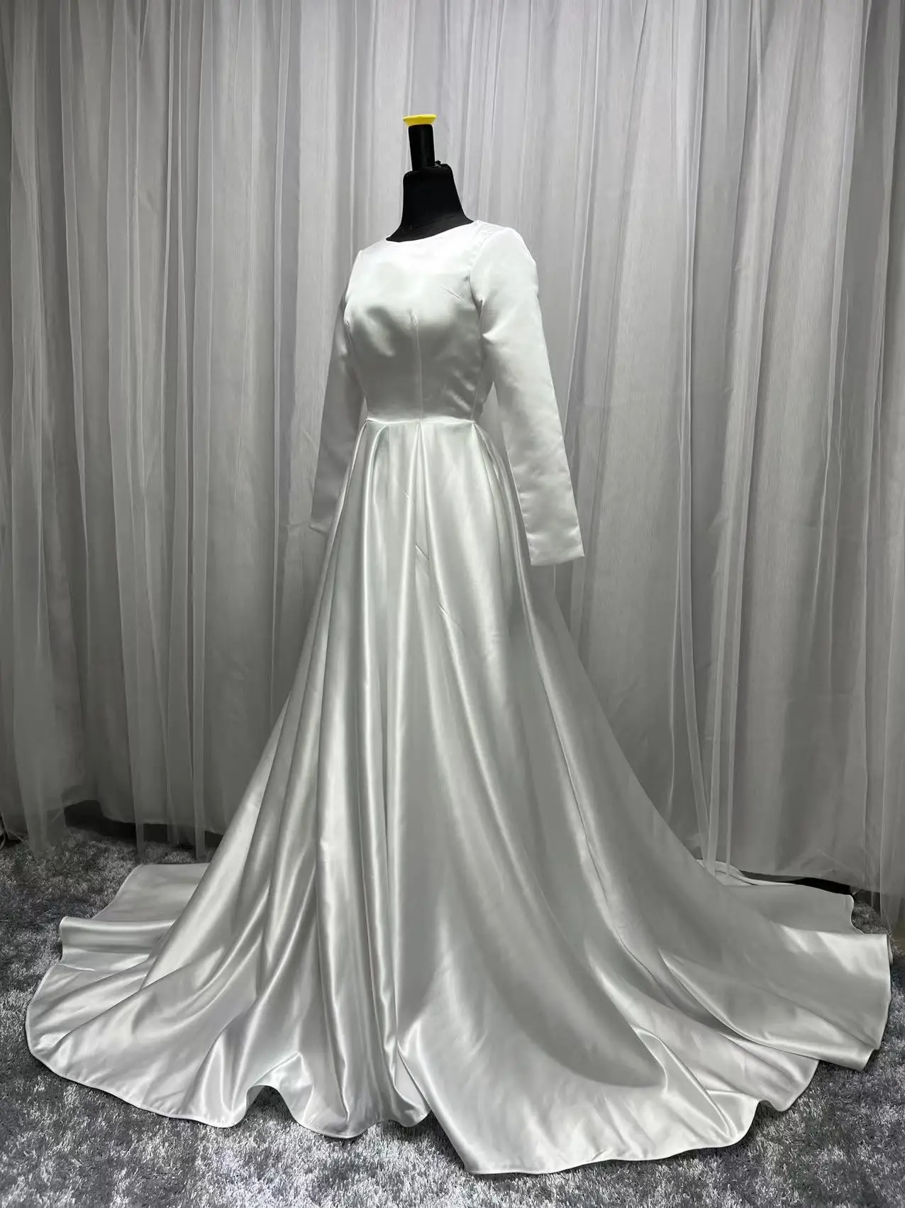 Plus Size Lange Mouwen Jurk Satijn Vestido De Novia 2022 Custom Made A Line Bruid Gown Robe Mariage Boda trouwjurk