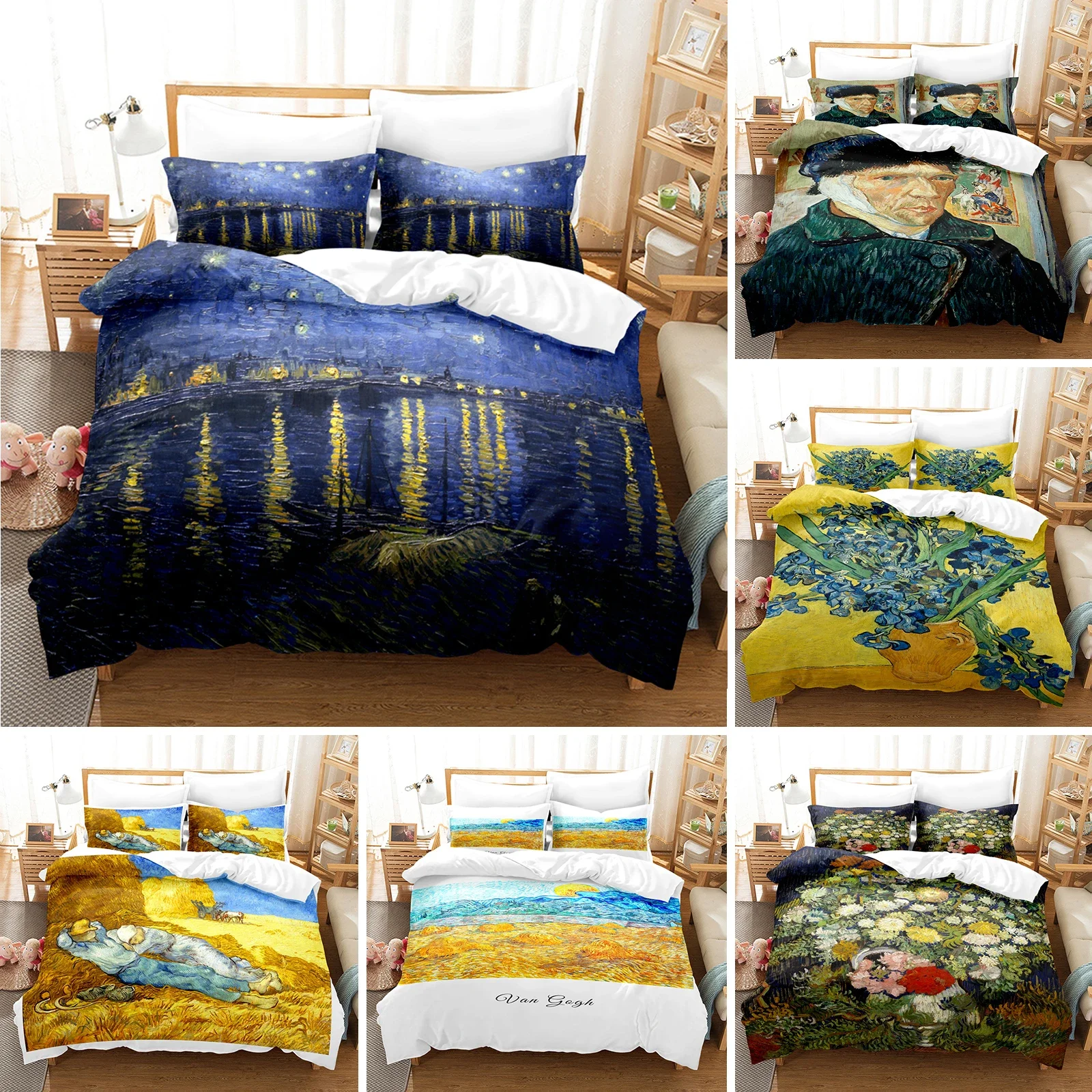 

Van Gogh Oil Painting Bedding Set Queen King Size Bedroom Decor Quilt Cover And Pillowcase 2/3 Pcs Home Textile