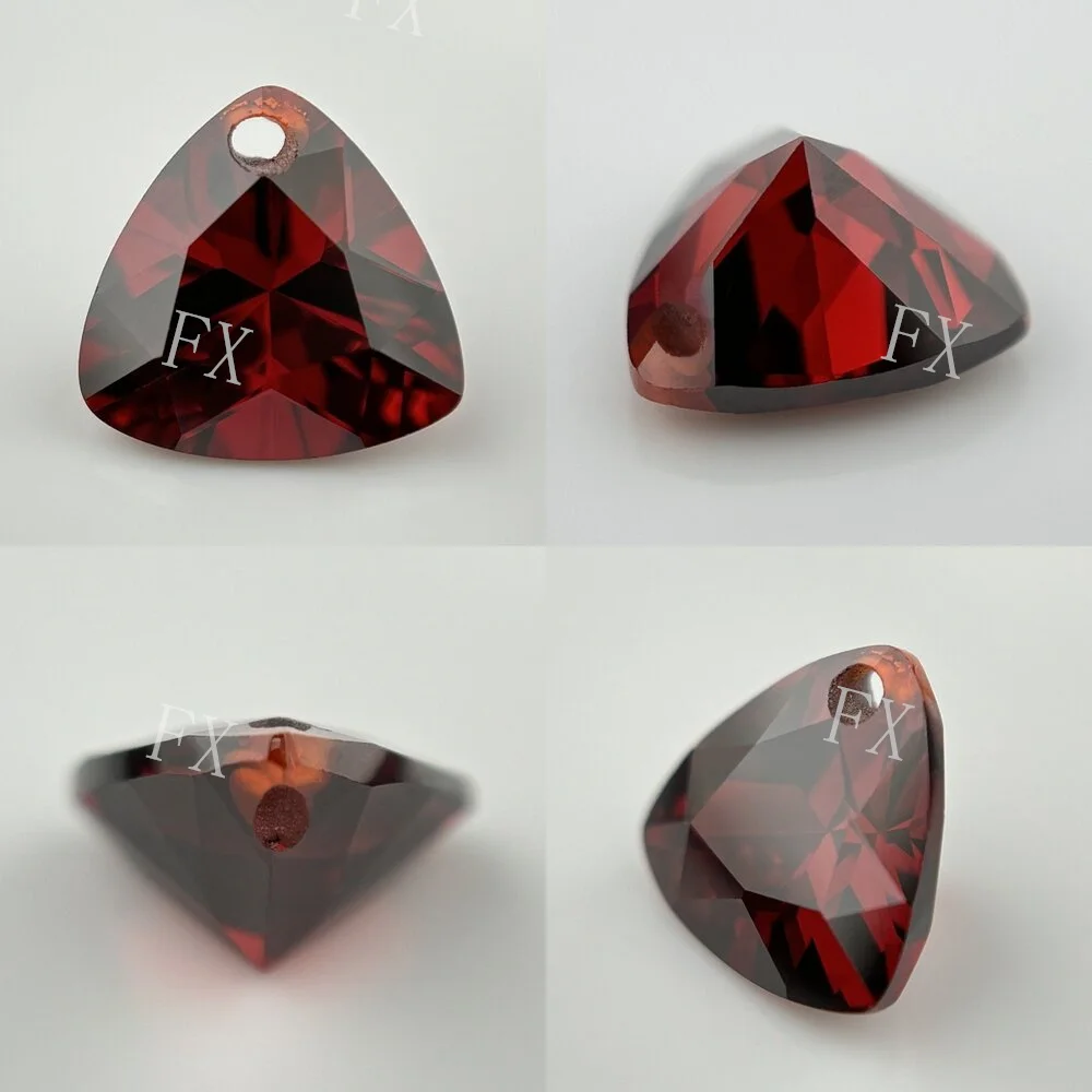 Cubic Zirconia Stone Single Hole Trillion Shape Garnet Brilliant Cut Loose CZ Stones Synthetic Gems Beads 5x5~12x12mm AAAAA