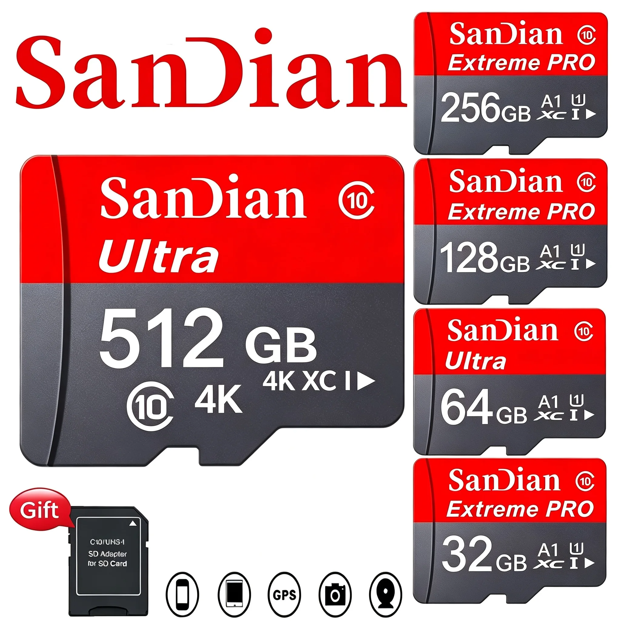 Robust SD Cards 32GB 256GB 64GB Micro TF SD Card Memory Card TF Cards V10 A2 for Body Camera/PC/Smart TV/Router/Sport Camera