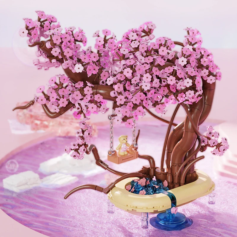 Cherry Blossom Swing Bear with glow-in-the-dark Plant Building Blocks DIY children\'s toys tabletop decorations