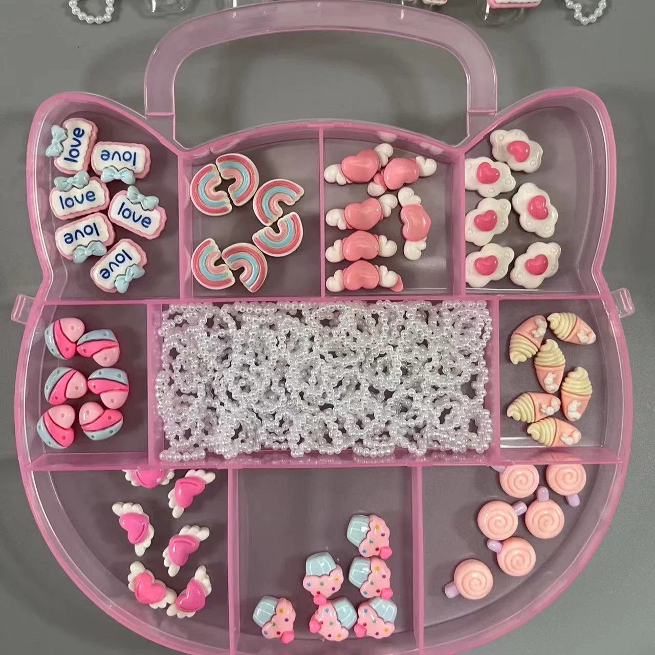 Boîte à Nail Art en Résine Rose pour Salon de miles, 154 Pièces, Mini Dessin Animé, Nuage d'Amour, Nministériels d Papillon, Bonbons, Kawaii, Creux, Perle, Cœur, Mélange