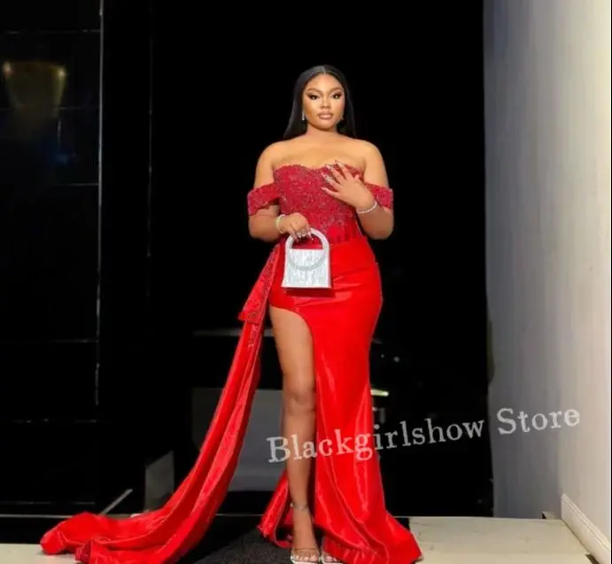 Red Luxury Mermaid Prom Dress 2024 Elegant Off Shoulder Fishbone Corset Sexy Split Black Girls Celebrity Dresses abendkleid