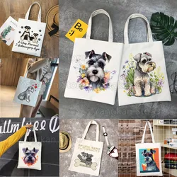 Schnauzer Fashion Canvas Bag Women Girls Simple Large Capacity Storage Handbag Shoulder Bag Tote Reusable Student Bookbag