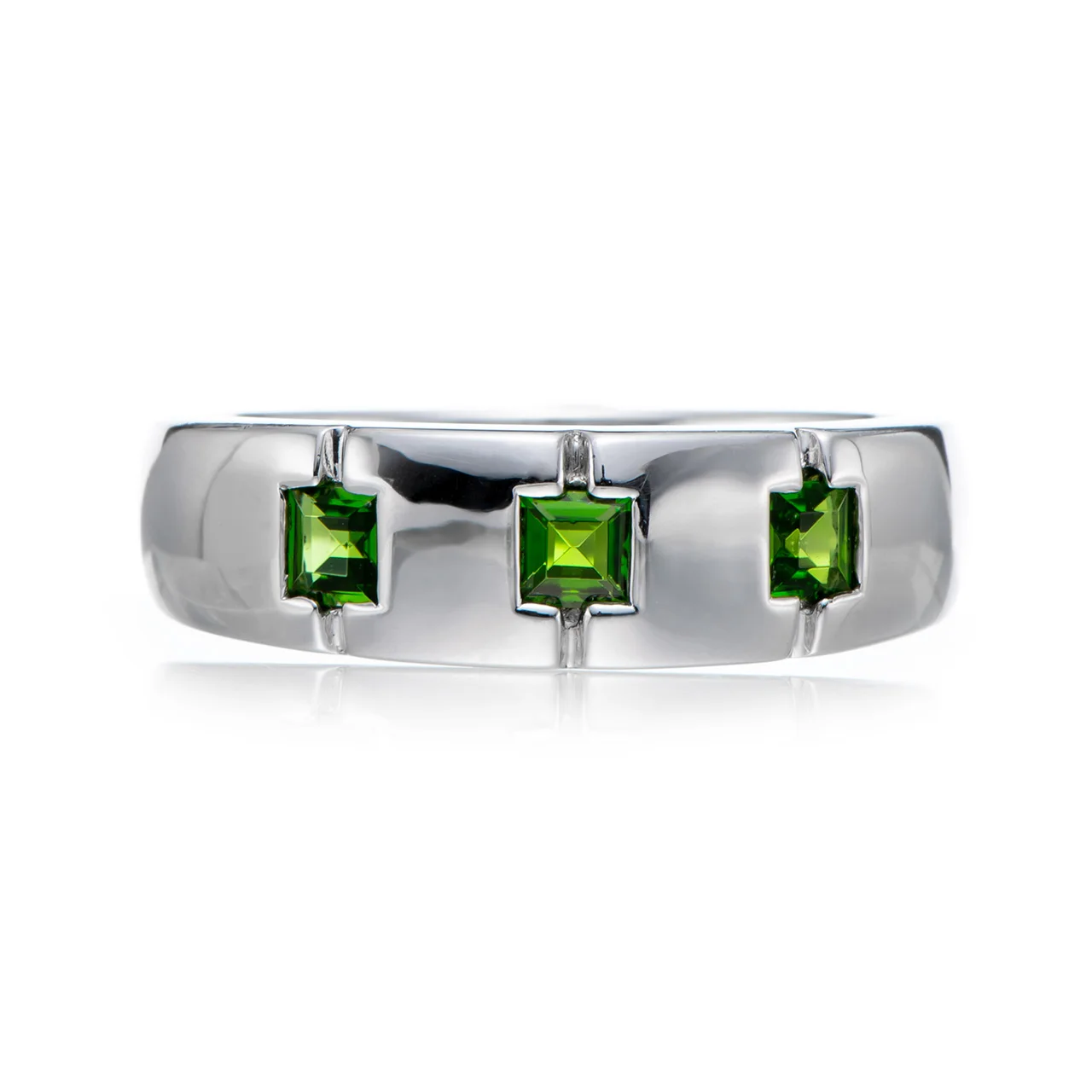 GESIDE  Chrome diopside Rhodium Over Sterling Silver Ring