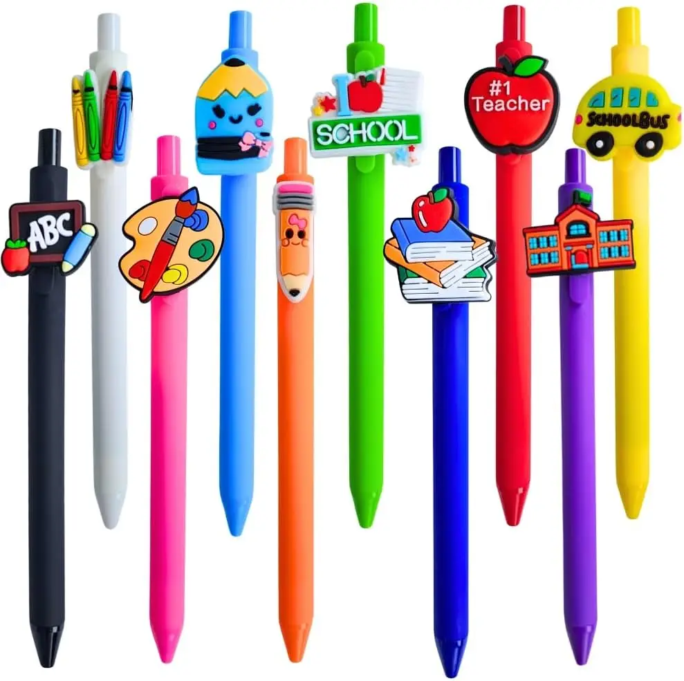 YJ PREMIUMS 10 PC Teacher Pens | Cute Funny Cool Appreciation Best Writing Pen Gifts Supplies Bulk for Teachers | Colorful Ballpoint Pena Gift Set for Office School Preschool Supply Accessories
