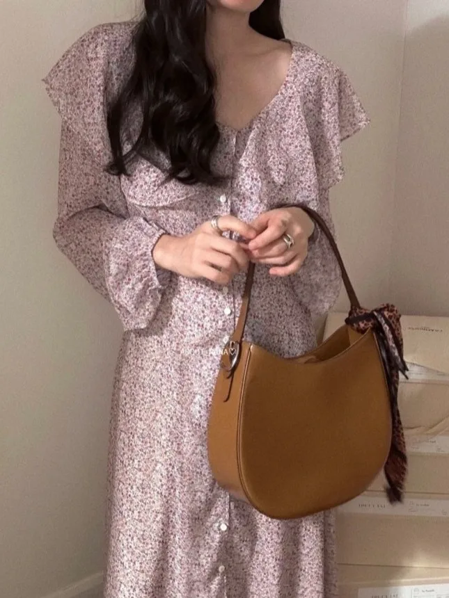 Vestido e Vintage con estampado Floral para primavera y otoño, vestido adeazante con cuello de volantes para mujer, ...