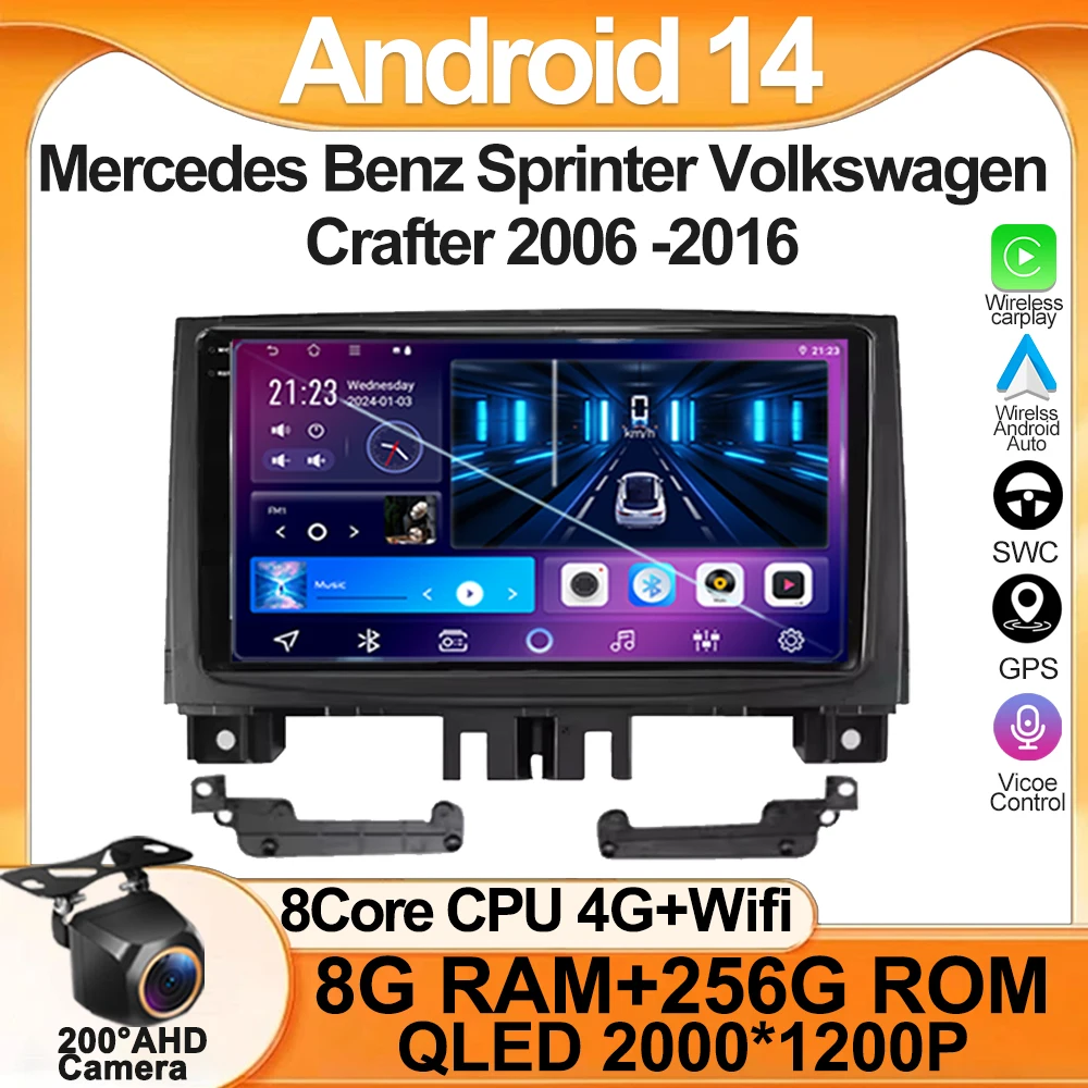 

Android 15 2Din Car Radio for Mercedes Benz Sprinter Volkswagen Crafter 2006 -2016 Carplay GPS Multimedia Video Player Autoradio