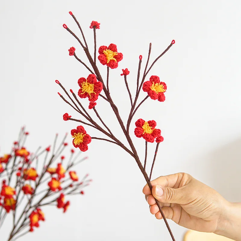 New Hand-crocheted Artificial Flower Bouquet Plum Blossom Single Finished Wild Gift Holiday To Send Friends