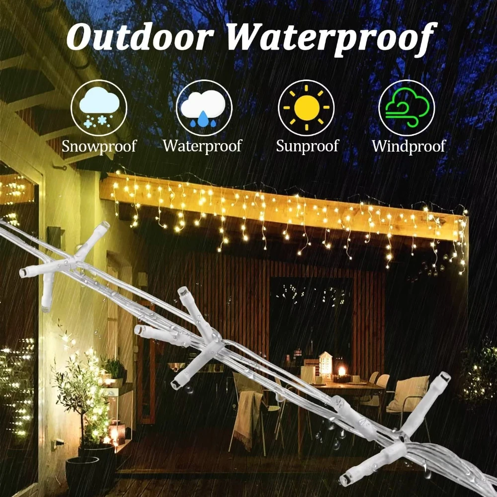 Christmas Decorations 2024 Led Icicle Safety Voltage Curtain Light Winter 20M 864 Leds New Year 2024 Street Garland Fairy Light