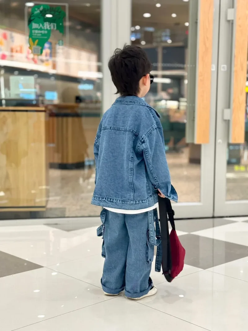 Boys Blue Denim Coat + Cargo Pants Kids Suits Cotton 2PCS/Set 2024 Spring Autumn Sportswear Suit Tracksuits Outfits Boys Clothes