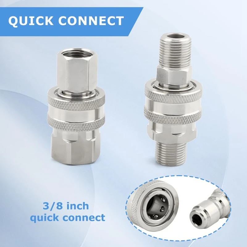 Pressure Washer Quick Connect Kit 3/8 Inch Female and Male Thread Pressure Washer Adapter Hose Fittings Stainless Steel