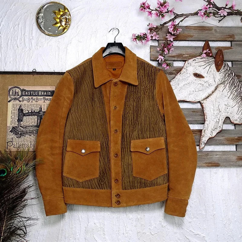 

shipping.Sale Free Us Style.Mens Vinatge leather jacket.Genuine Frosted cowhide coat.Suede classic casual 1920 cloth,Man