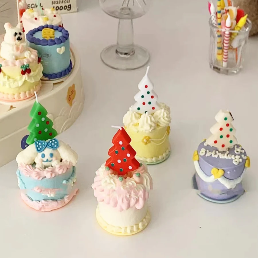 Bunte Weihnachtsbaumkerzen, Backdekoration, Plugins, grüne Sterne, Weihnachtsbaum, weihnachtliche Tortenkerzen für den Innenbereich