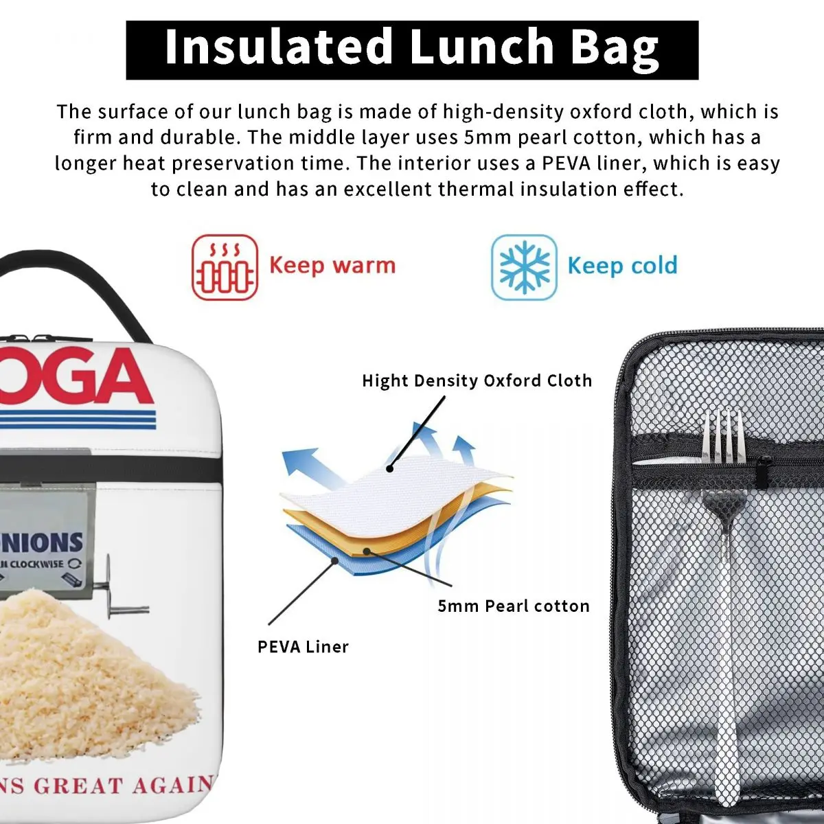 MOGA Fazer Cebolas Grande Novamente Merch Isolado Lunch Bag, Saco De Armazenamento De Alimentos, Refrigerador Térmico Portátil, Caixas De Alimentos