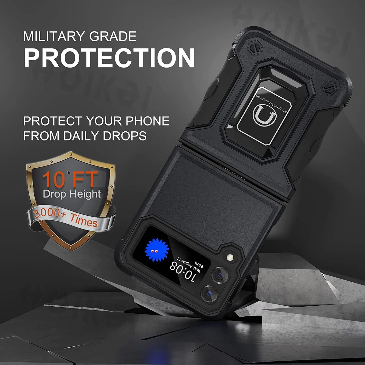 For Samsung Galaxy Z Flip 4 Z Flip 3 Case Military Grade Shockproof Heavy Duty Protective Armor Cases Magnetic Kickstand Ring