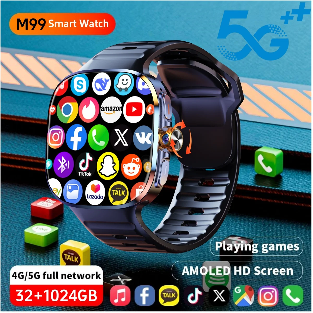 M99 Smartwatch 5G With 2.4inch Amoled Screen 900W Rotating Camera 