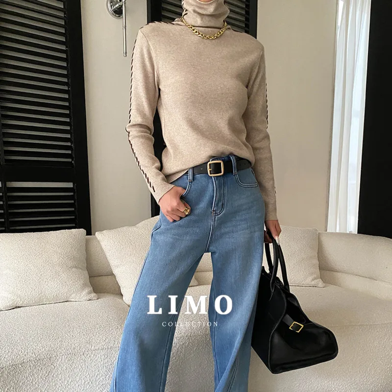 

LIMO 2025 зимний женский повседневный вязаный свитер, водолазка, многослойный воротник, полиэстер, термопуловер, осенне-зимняя офисная одежда
