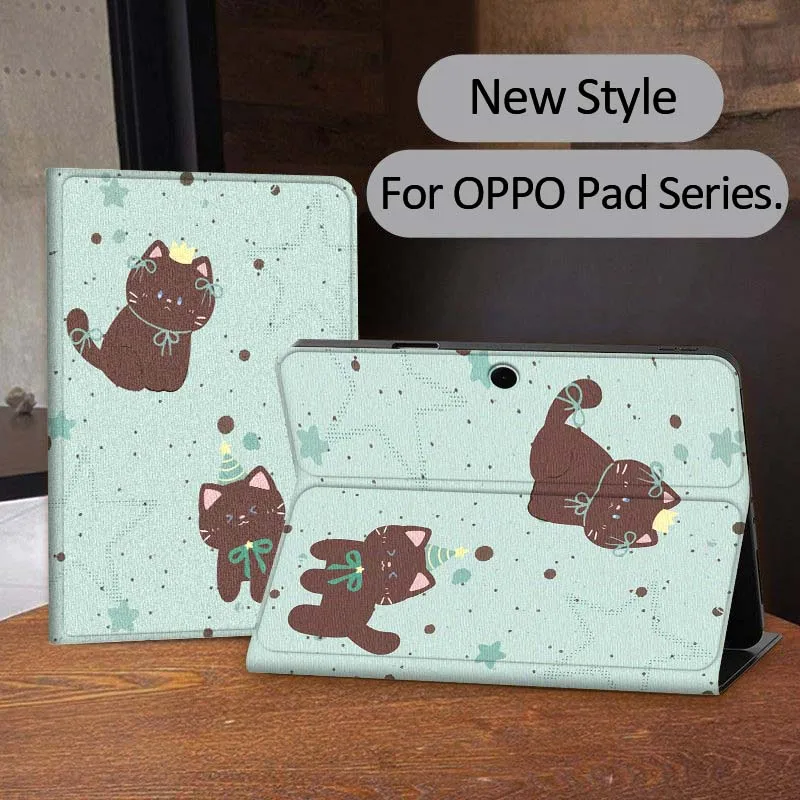 

Cute Brown Cat Pattern For OPPO Realme Pad 3 11 2 4 Pro Air Neo SE X 11 11.61 11.4 12.1 13.2 Inch Tablet Case
