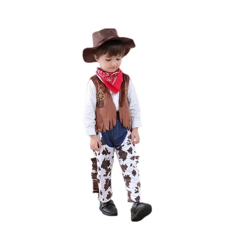 Vestiti del neonato Costume neonato bambino Cowboy Set 3 pezzi cappello sciarpa pagliaccetto evento di Halloween festa di compleanno abiti Cosplay 0-10Y