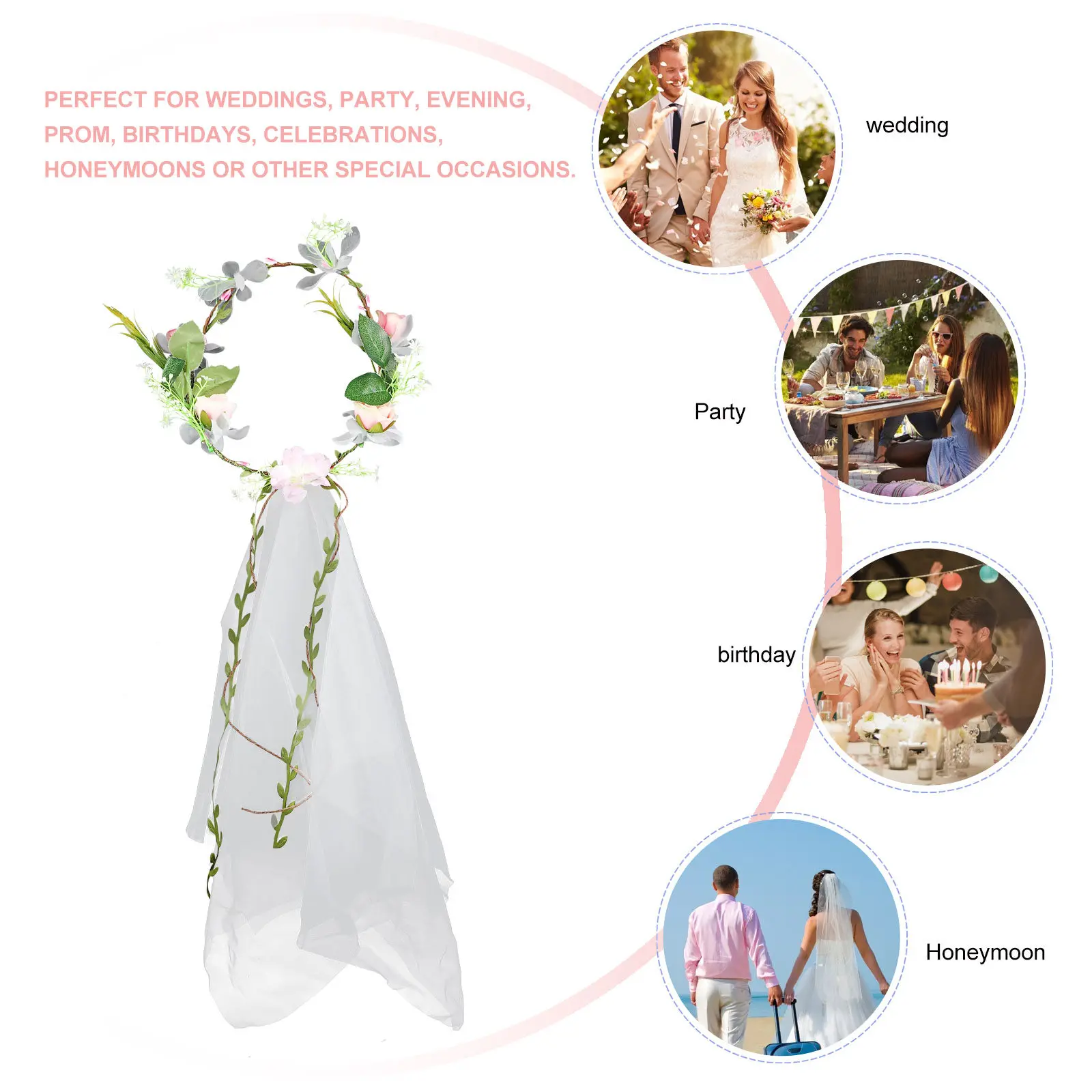 

1 шт. Имитация цветочной вуали для невесты, элегантный цветочный ободок, легкий свадебный аксессуар для волос, реквизит для фотосессий, идеально подходит для особых случаев