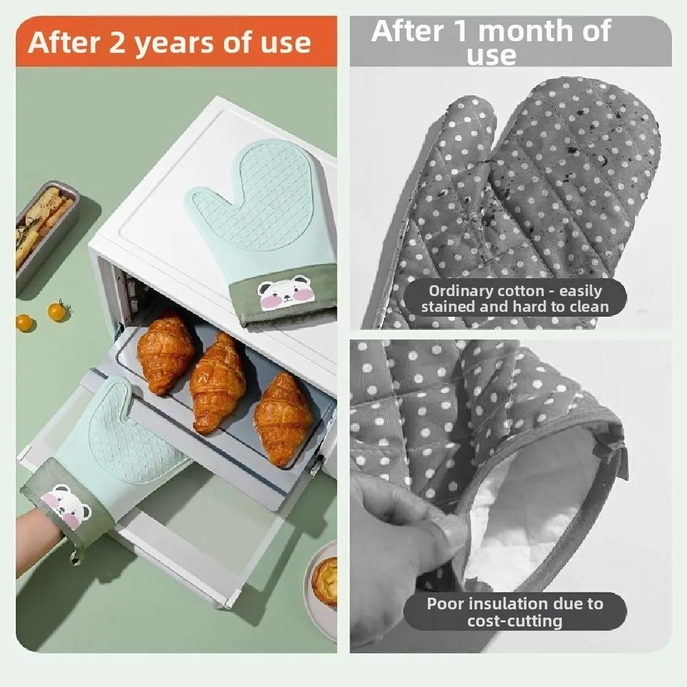 

2Pcs Thickened Silicone Insulation Gloves Cartoon Bear Non-slip Kitchen Hand Clamps Cute Heat Resistant High Temperature Gloves