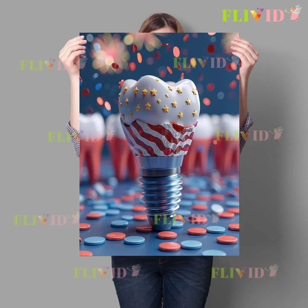 Abstract Tooth Dental Implants are on Flag Day Poster Wall Art Canvas Painting Home Decor Wall Pictures For Living Room Unframed