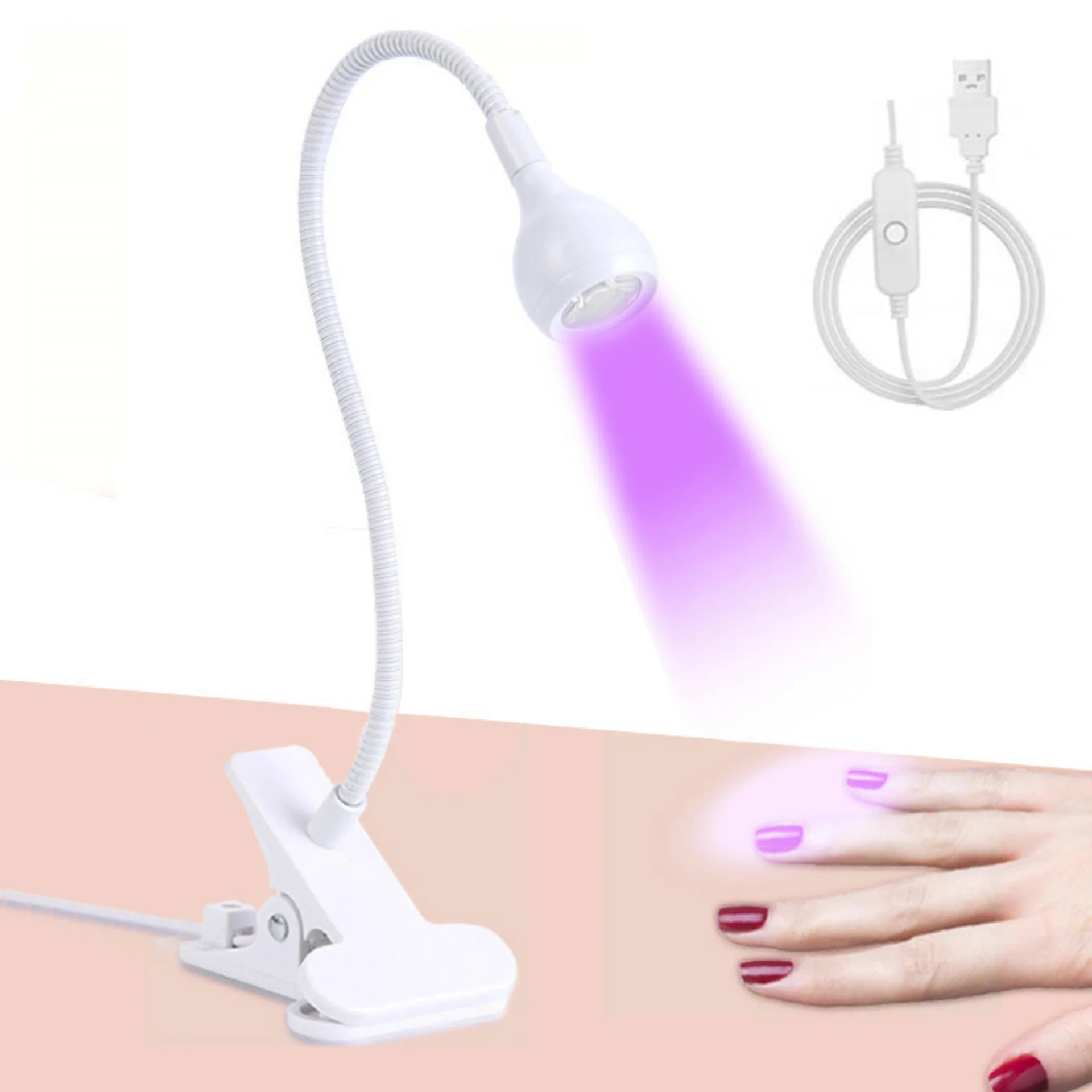 UV LED Nail Drying Lamp Nail Curing Light 395nm Wavelength Clip-on Desk Mini USB For Gel Nails ongle Manicure Salon Tools