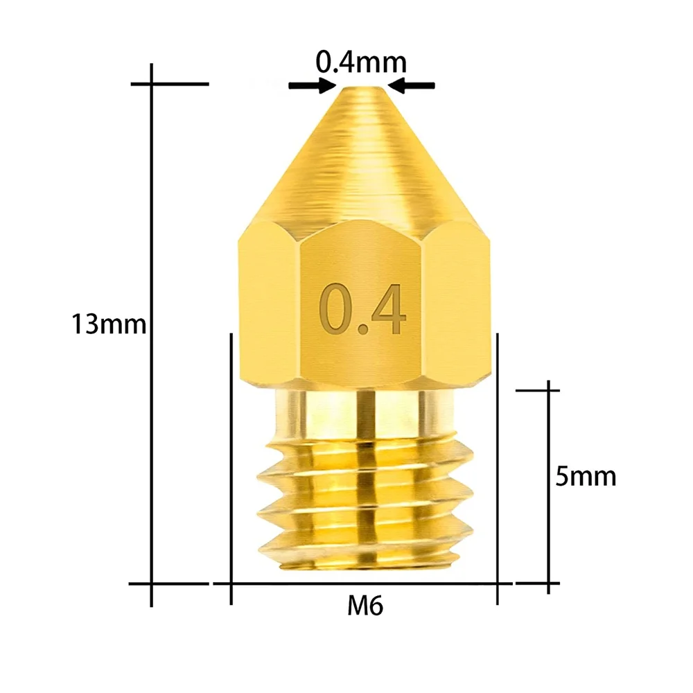 30PCS 0.4 mm 3D Printer Nozzle Brass Nozzle MK8 Extruder Print Head High Temperature Wear Resistant Nozzles