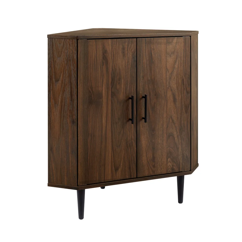 

Contemporary 2-Door Mixed-Material Corner Accent Cabinet - Dark Walnut Living Room Cabinets