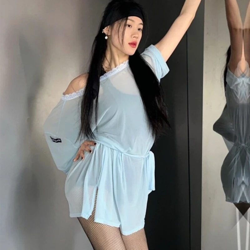 

Летние свободные топы для латинских танцев, кружевные топы с открытыми плечами и короткими рукавами, сетчатые сексуальные топы для взрослых, одежда для тренировок по румбе и самбе