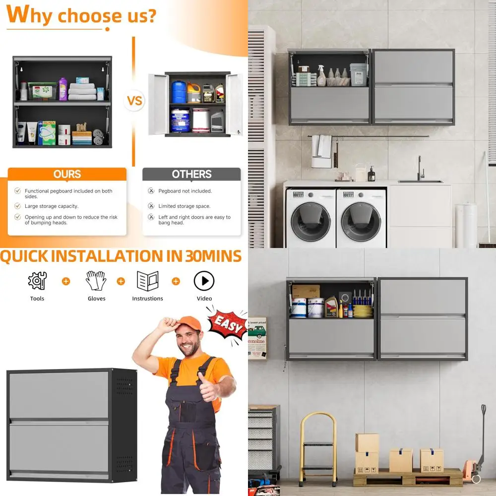 

Gray Wall-Mounted Garage Cabinet with Up-lip, 27.24 Wide, Suitable for Tools, Garage, Basement, Kitchen, and Home Office