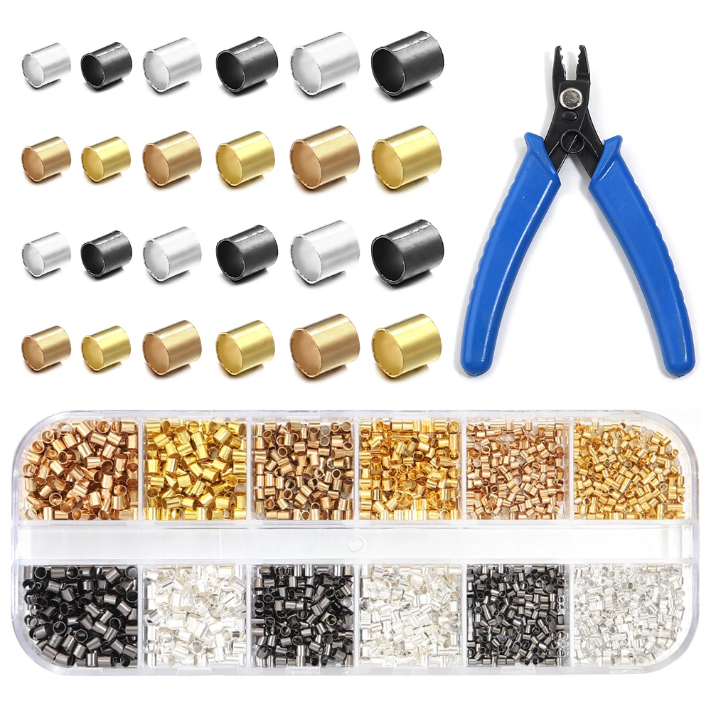 

12 Grids Copper Crimp Tube Beads Kit Spacer End Stopper Beads Box For Jewelry Making Kit DIY Bracelet Necklace Accessories