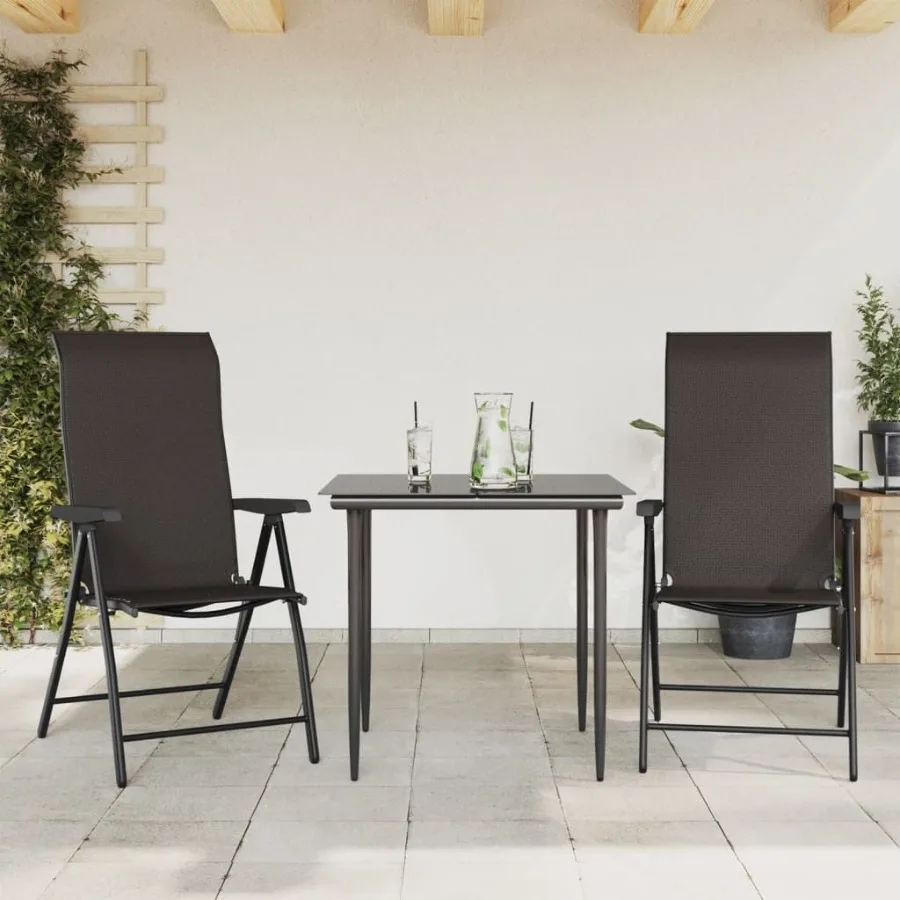 

Garden Chair Set of 2 Black Coffee PE Rattan PowderCoated Steel