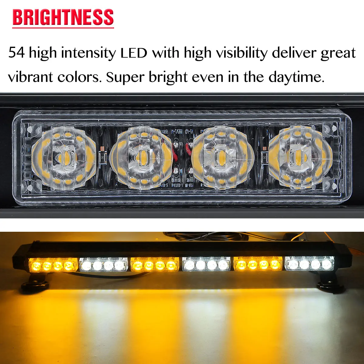 28 Zoll 54 LED Weiß & Bernstein LED Stroboskop-Lichtleiste Blinkende Warnleuchte für Dach Notfall-Warnlampen 7 Blitzmodi Auto LKW – Detail 4