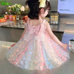 Stereoscopic Big Butterfly Decoration Summer Gauze Cotton Sling Dress Kid Girs Vestido Princess Ball Birthday Party Dresses 1-8Y