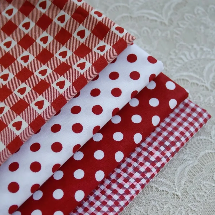 Telas de sarga de algodón de 160cm de ancho, diseño de lunares a cuadros rojos, adecuado para ropa, manualidades DIY hechas a mano