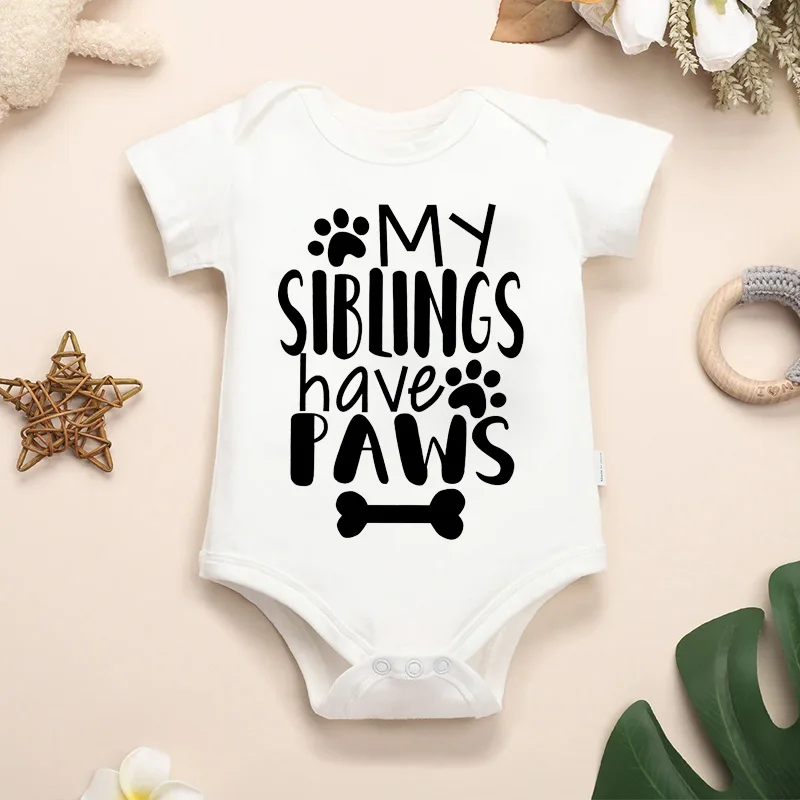 My Siblings Have Paws Cute Infant Onesie Newborn Baby Girl Clothes Cartoon Pattern Printed Toddler Boy Jumpsuit Romper