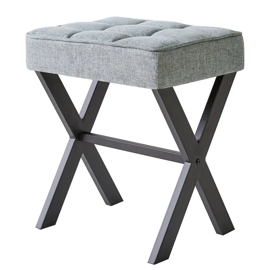 

Square Makeup Stool with XLeg Foot Rest, Linen Footrest, Ottoman Seat, MultiUse as Small Side Table, for Bedroom, Living Room, B
