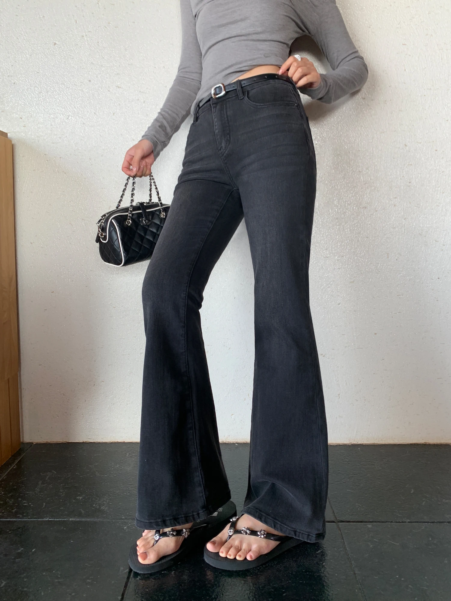 

Pusumede High Waist Bell Bot Jeans Women's Elastic Slimming Long Trousers Vintage Tight Fit Denim Spring Faion Ladies' P...