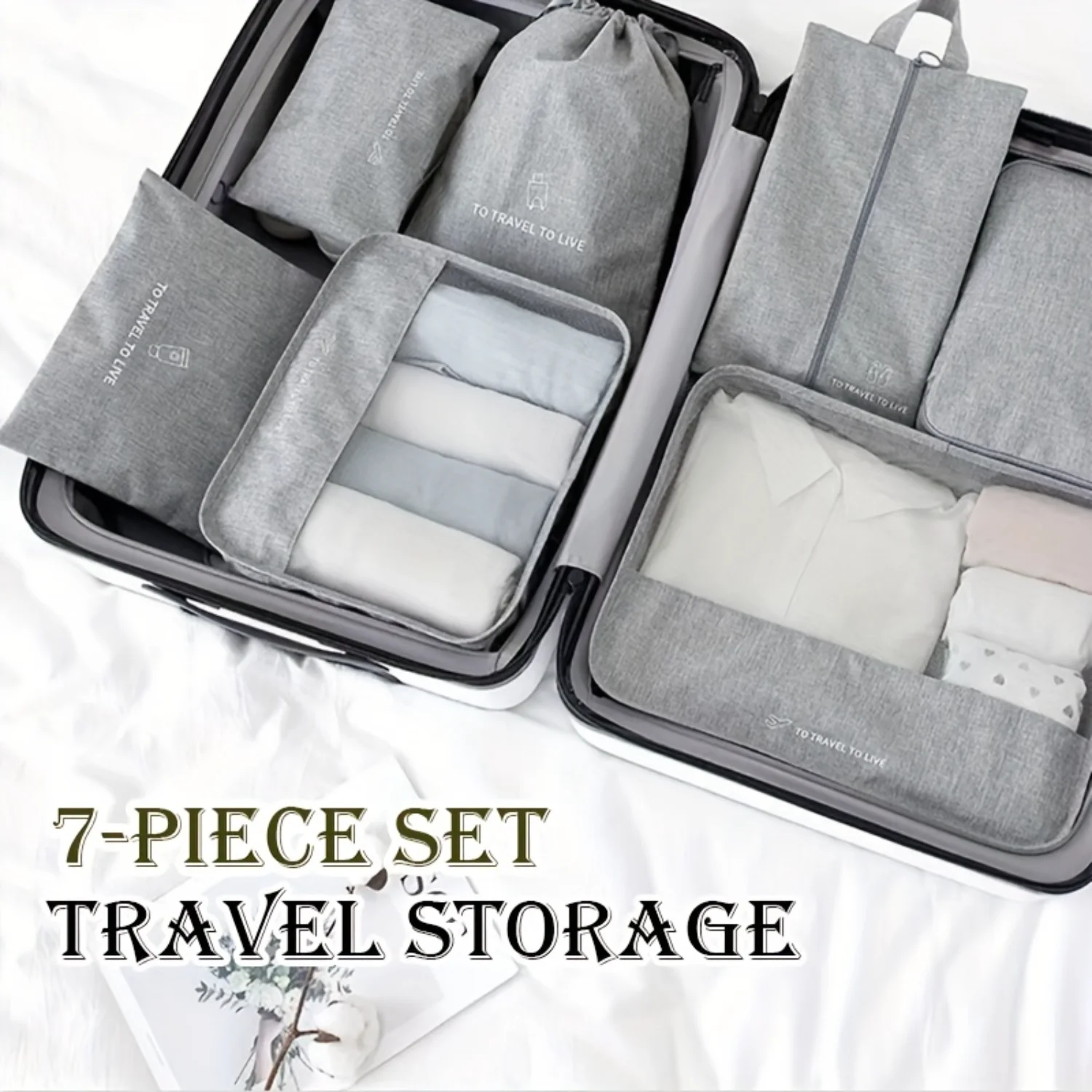 7 Pcs Travel Packaging Cubes, Solid Color Luggage Bags, Versatile Underwear, Socks, Clothes, Shoes, Makeup Bags