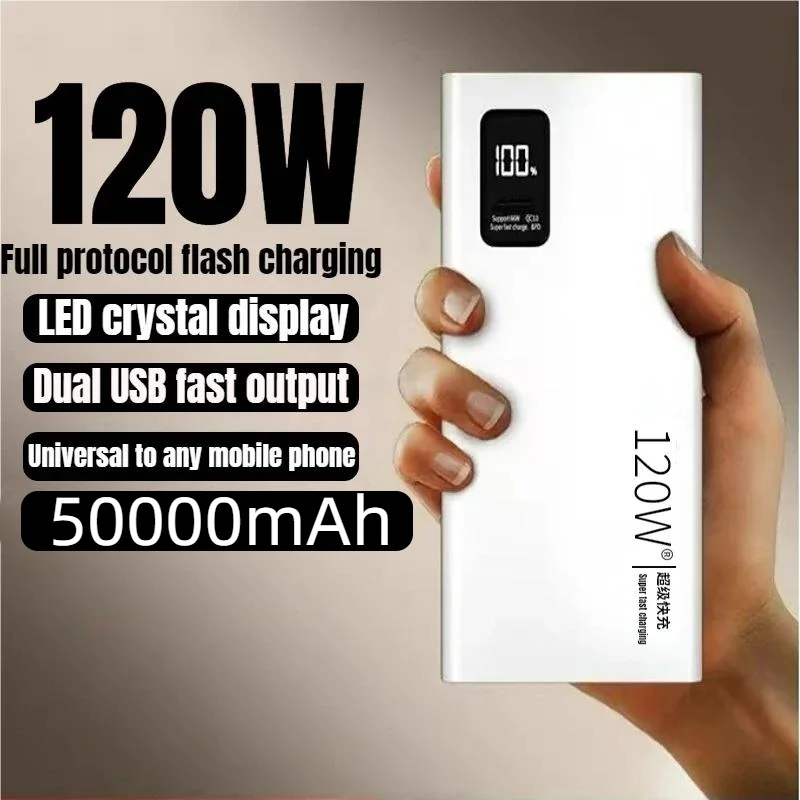 50000 Mah Power Bank 120W Super Snel Opladen 100% Voldoende Capaciteit Draagbare Batterijlader Voor Iphone Xiaomi Huawei Samsung