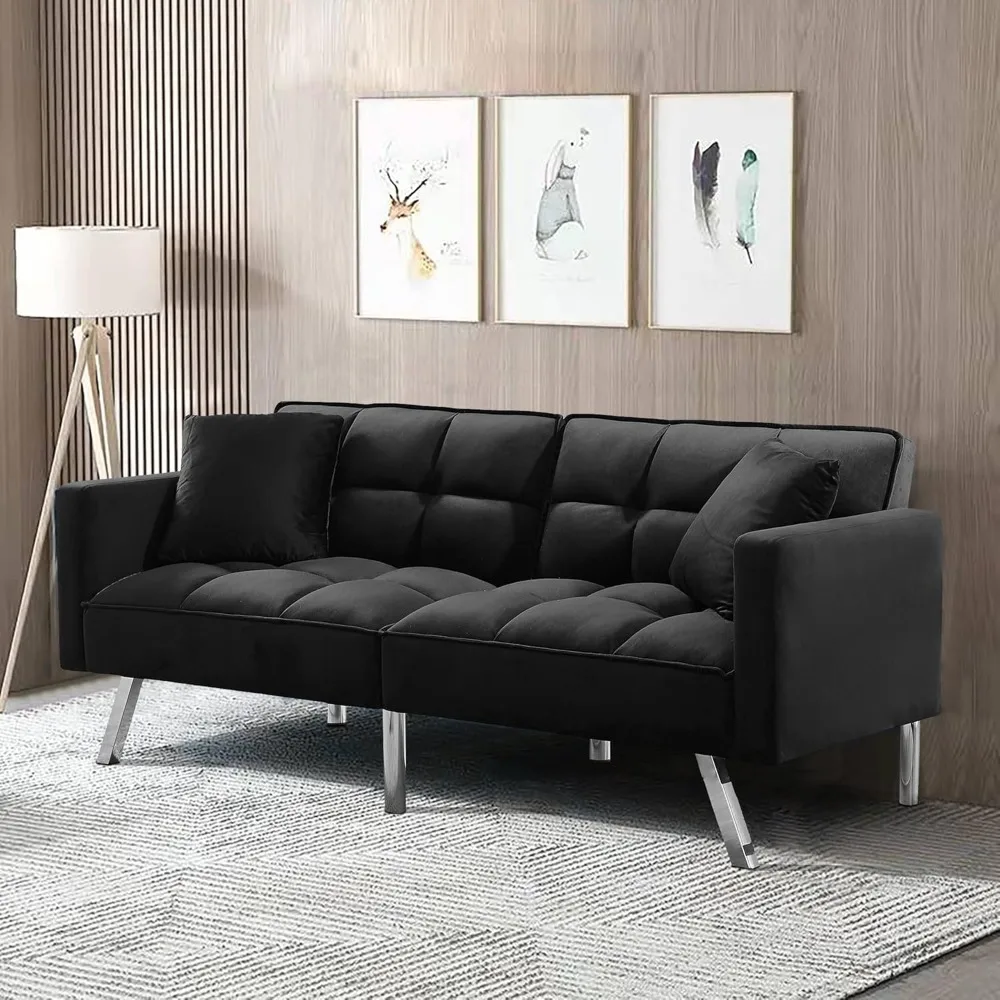 Modern Convertible Futon Sofá-cama, Folding Lounge Couch, Loveseat Daybed, sofá estofado com 2 travesseiros, sala e quarto, 74"