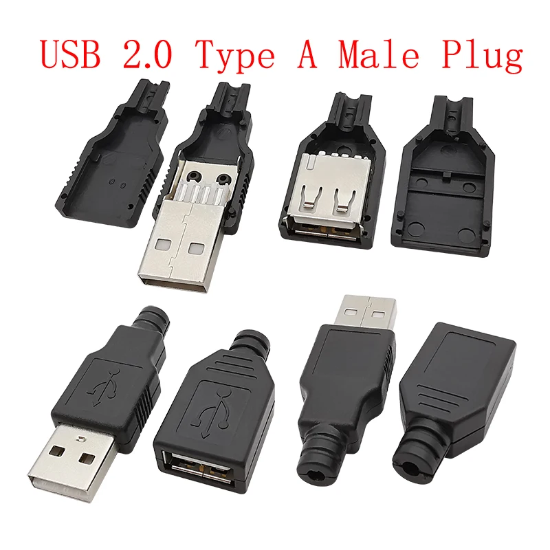 10Pcs USB Connectors Type C / Micro / USB 2.0 Type A Male Female Assembly Adapter DIY Soldering Repair Data Charging Plug Socket