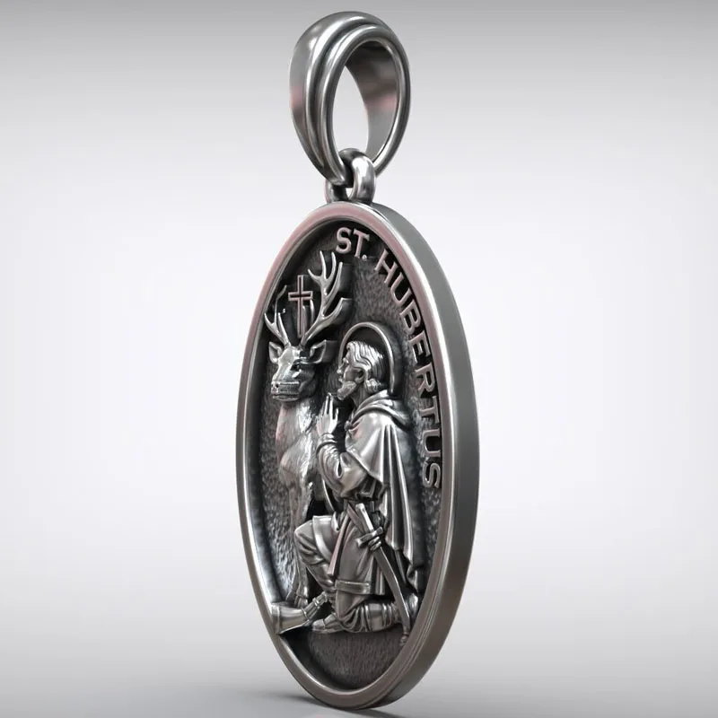 10.3g medalha saint hubert pingente cristão caça patrono medalhão personalizado 925 sólido esterlina prata ouro pingente
