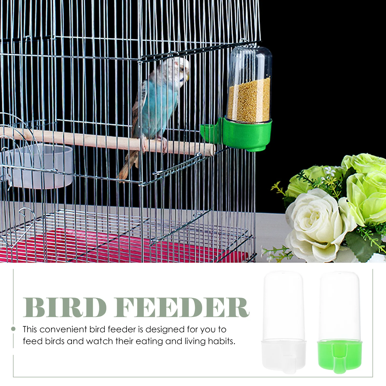 

2Pcs Automatic Bird Feeder Durable Plastic Food Dispenser Space Saving Cage Mountable Clean Sanitary Bird Water Feeder